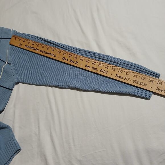 VTG Bill Blass Men's L 100% Cotton Lt Blue Cable-Knit Windowpane Plaid Sweater - Picture 7 of 10